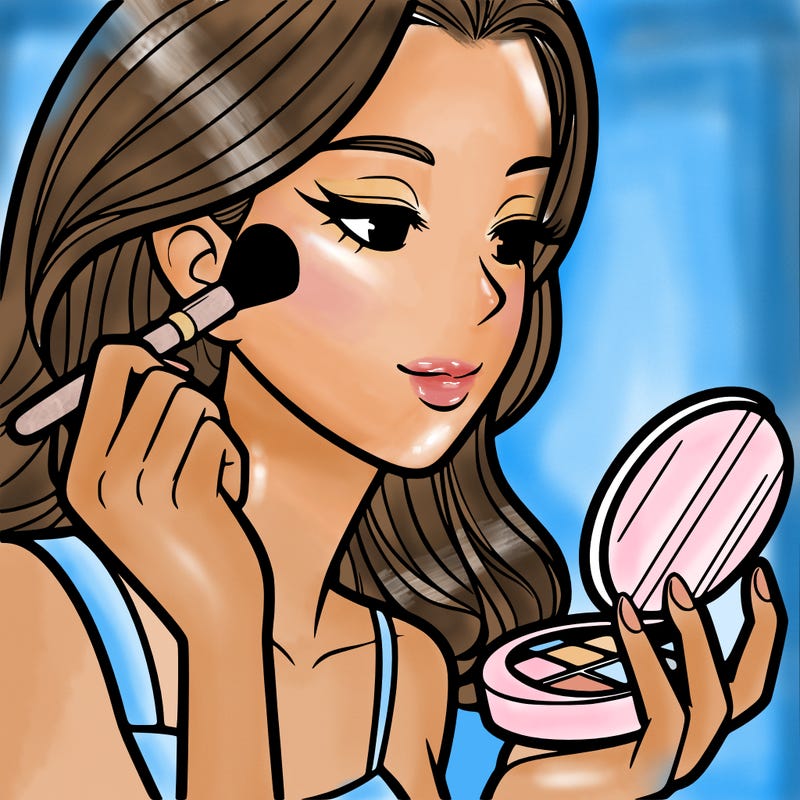 little girl putting on makeup