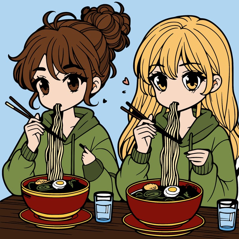 girls eating ramen