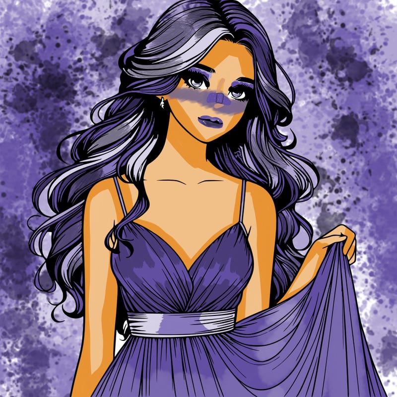 realistic girl in flowy silky prom dress