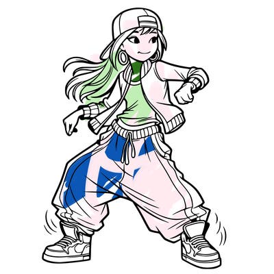 teenage girl doing street dance in baggy clothes