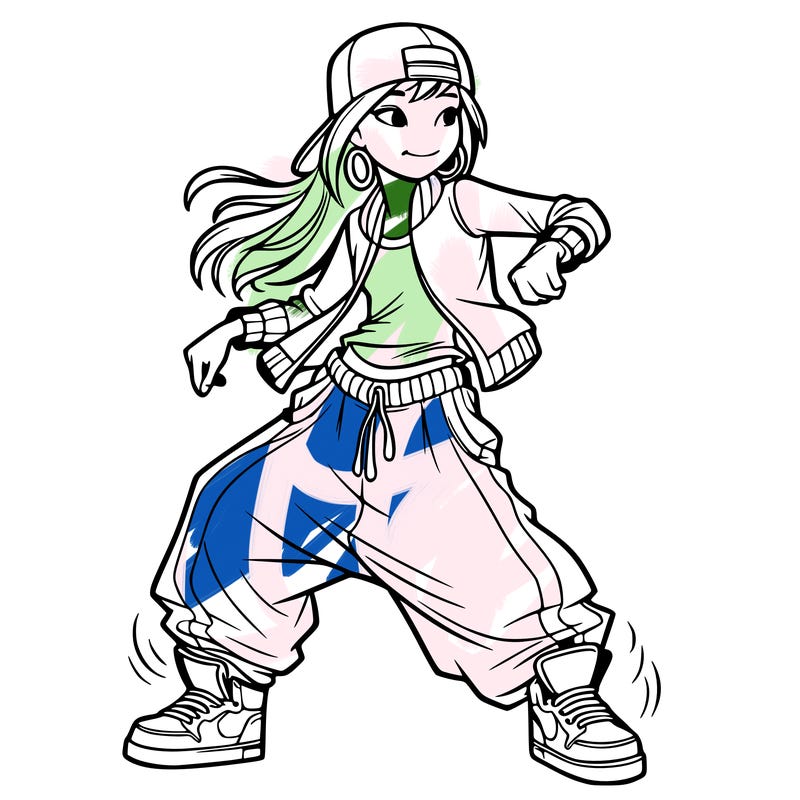 teenage girl doing street dance in baggy clothes