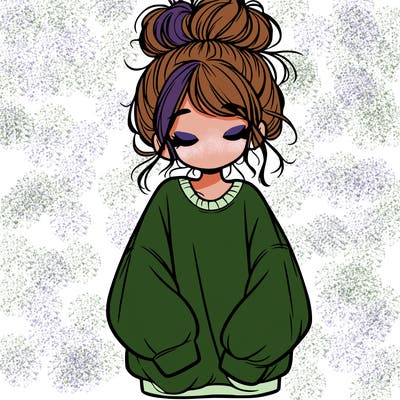 girl with baggy sweatshirt and messy bun