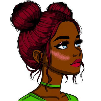 realistic girl with buns on the top of her head
