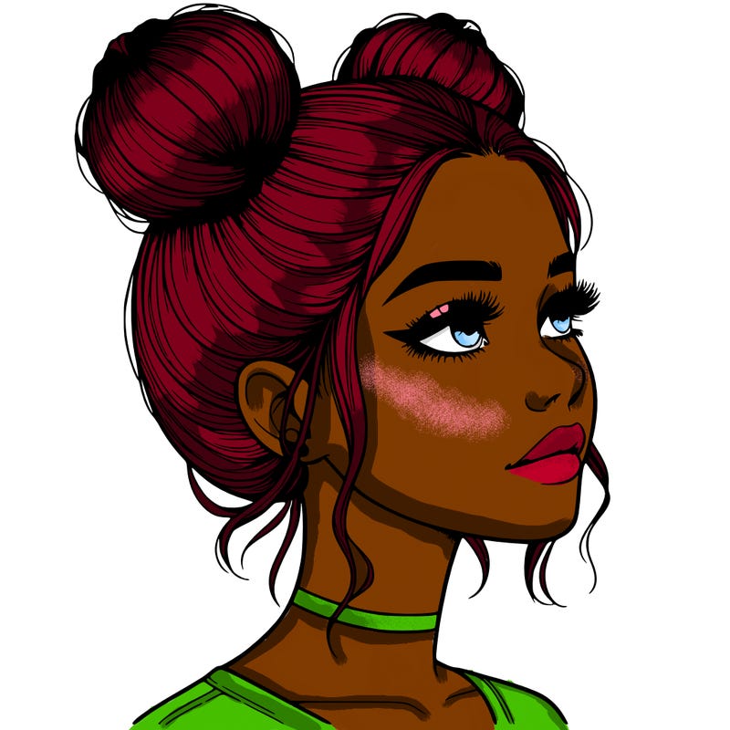 realistic girl with buns on the top of her head