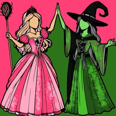 detailed realistic split of a princess and a witch