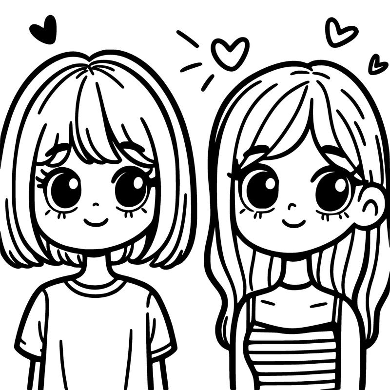 two girl best friends one with short hair one with long hair