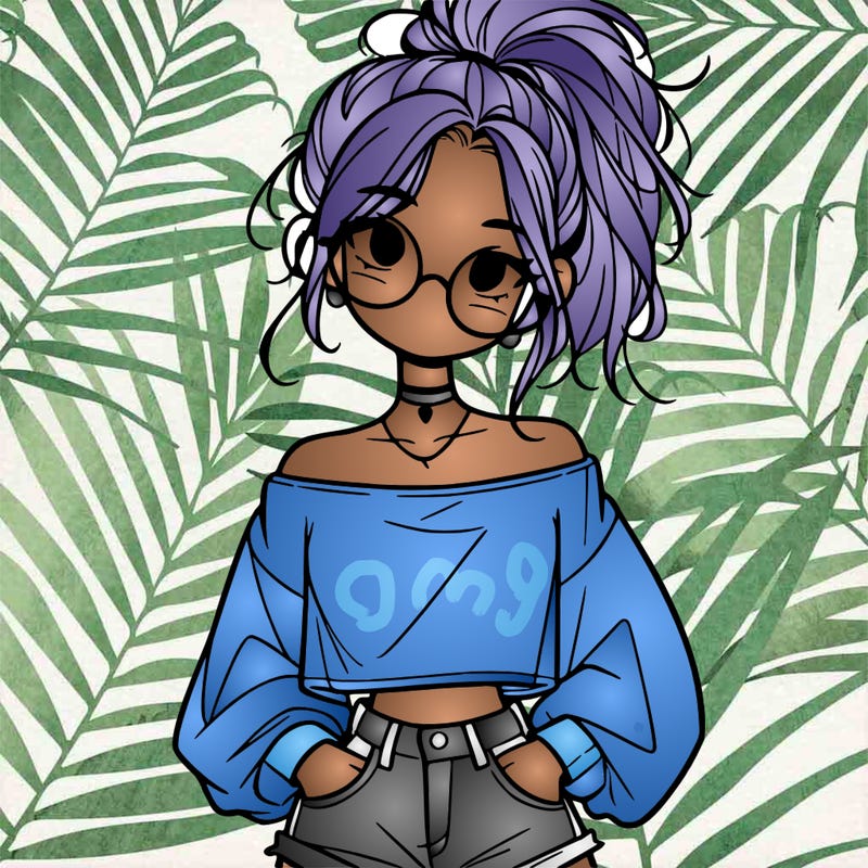 girl with a messy ponytail glasses a baggy crop top and jean shorts