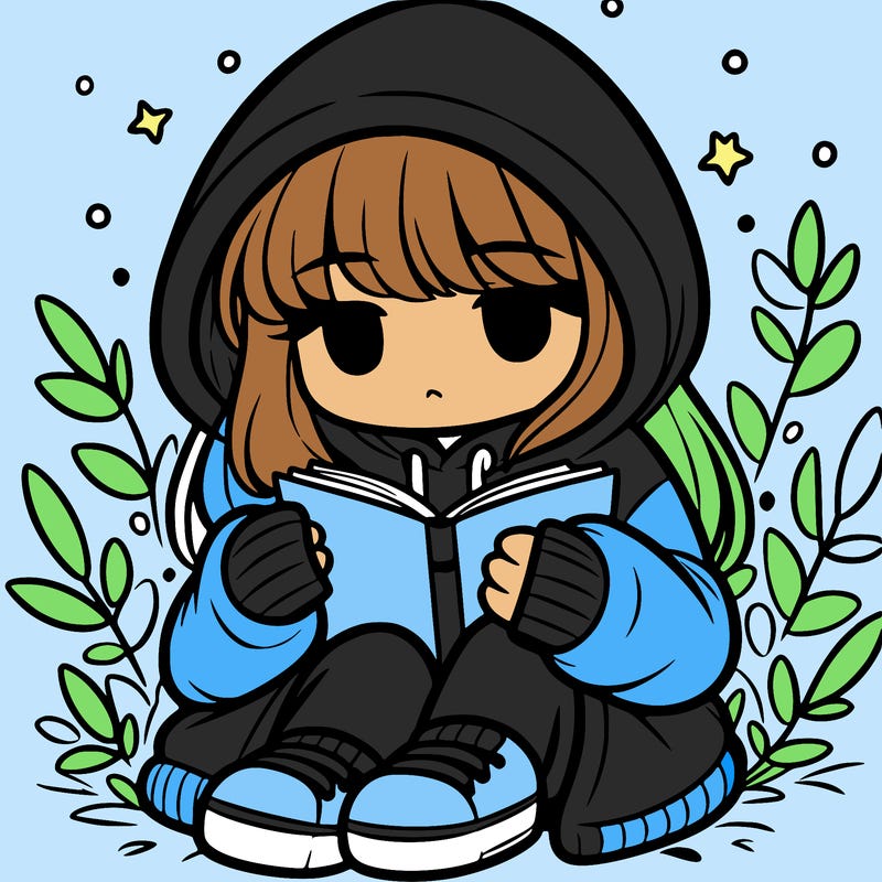 girl in oversized hoodie reading a book