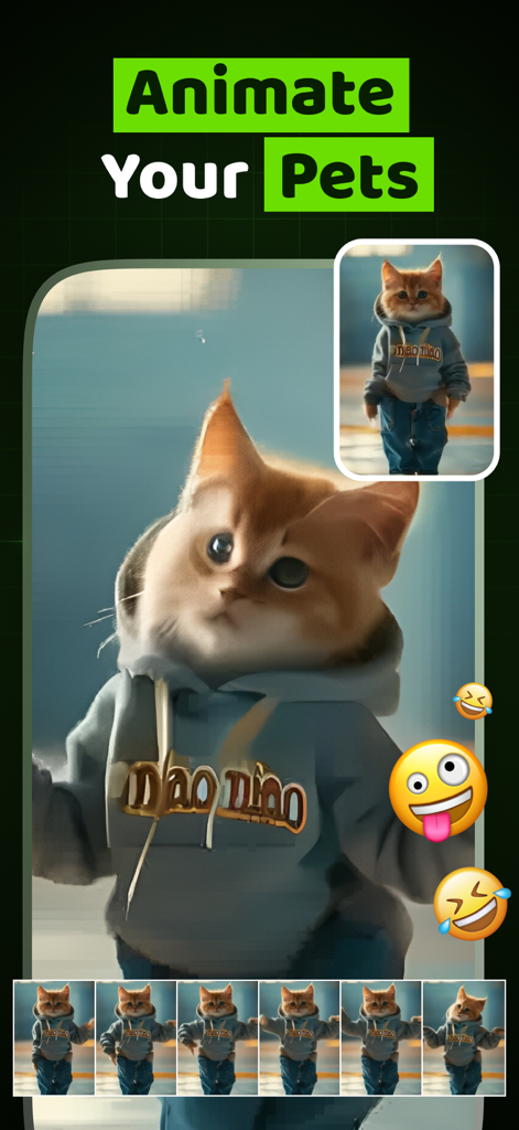 AI animation of a cat in a hoodie dancing using the Damble app