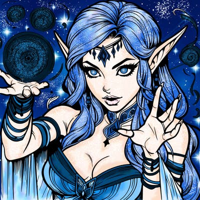 realistic scary beautiful elf sorceress casting spell