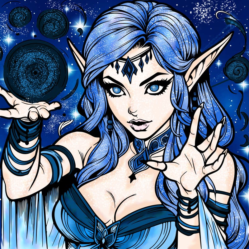 realistic scary beautiful elf sorceress casting spell