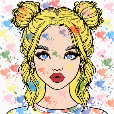 realistic girl with two buns in hair and lips