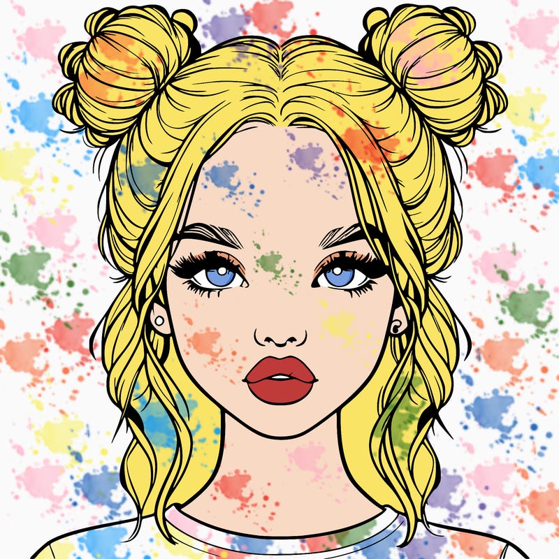 realistic girl with two buns in hair and lips