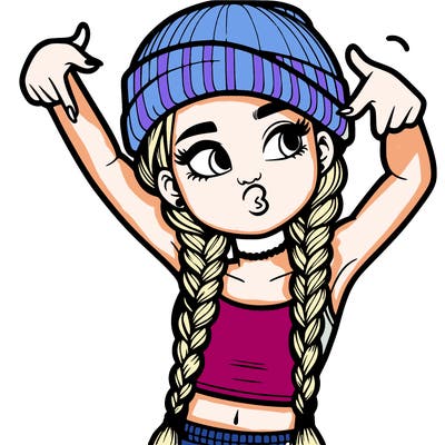 realistic teenage girl with braids and a beanie and crop top doing 🫶🏼