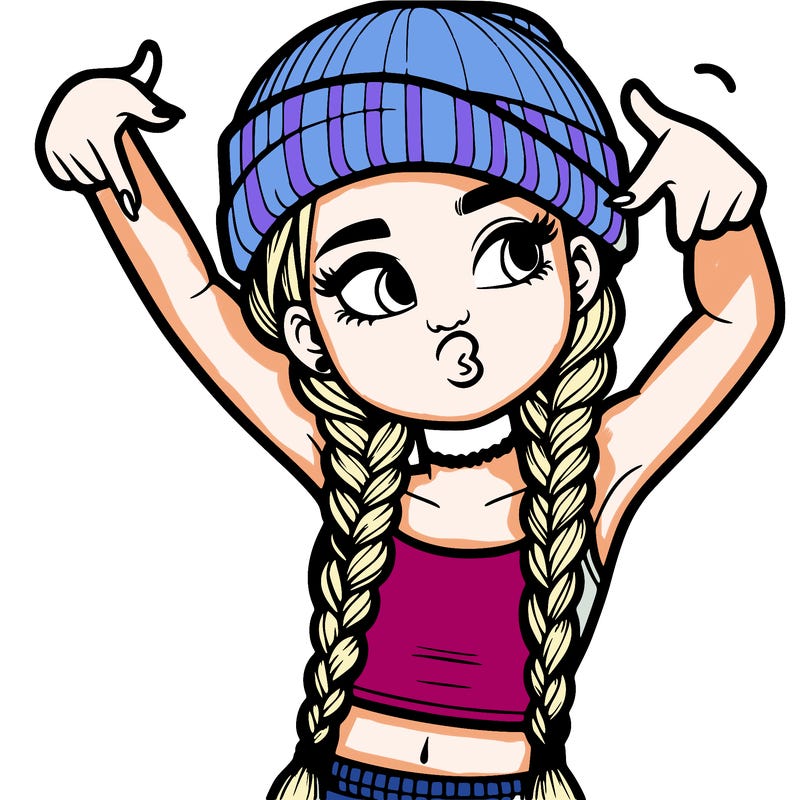realistic teenage girl with braids and a beanie and crop top doing 🫶🏼