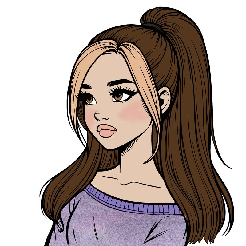 realistic girl with a high ponytail