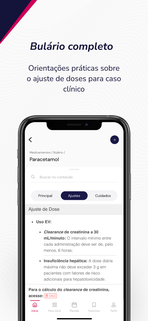 Afya Whitebook app interface showing clinical dose adjustment guidelines for Paracetamol