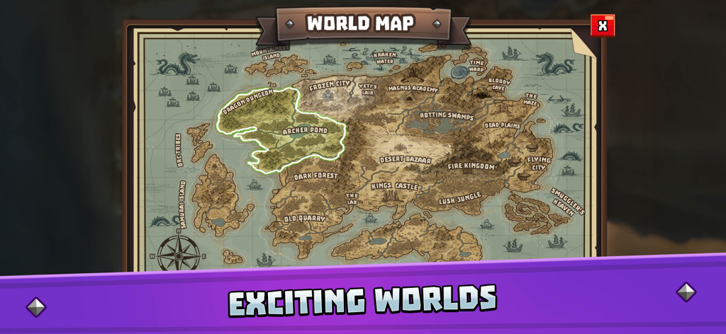 Hunters Origin - A detailed fantasy world map from the mobile game Hunters Origin showing various locations and regions