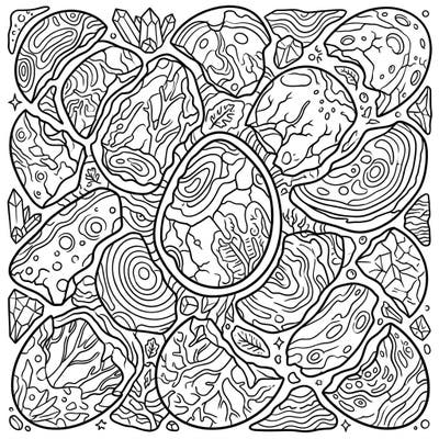 Dive into the prehistoric world with this unique coloring page featuring fossilized dinosaur eggshells. Explore a fascinating tapestry of ancient patterns and intricate details, ready for your creative touch.