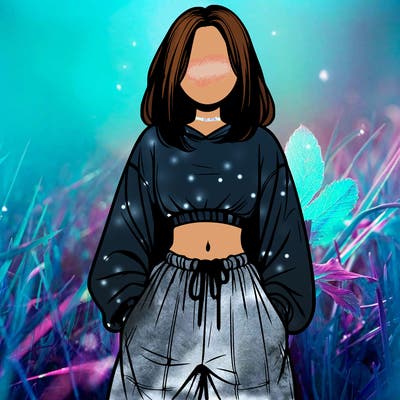 realistic girl faceless with baggy pants and a crop top