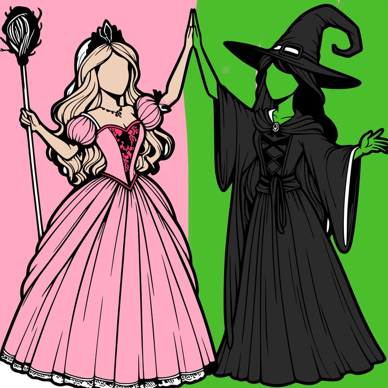 detailed realistic split of a princess and a witch