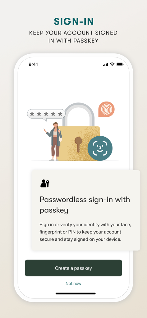 Asia Miles - Asia Miles mobile app screen showing passwordless sign in options with biometrics and passkey