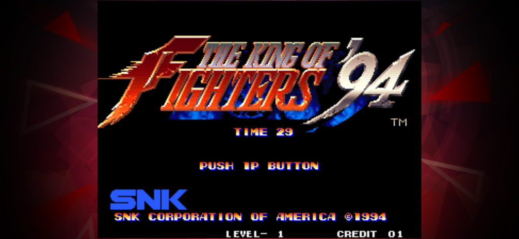 KOF '94 ACA NEOGEO - The title screen for The King of Fighters 94 ACA NEOGEO showing the game logo and SNK brand
