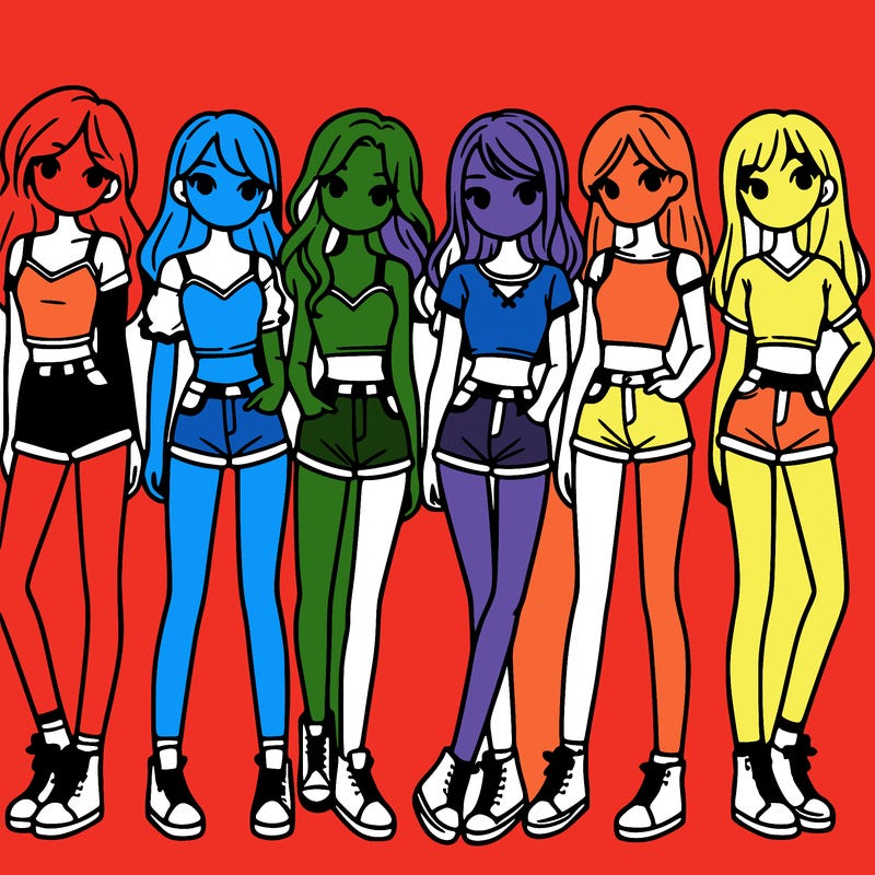 a group of girls wearing crop tops and shorts