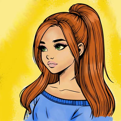 realistic girl with a high ponytail