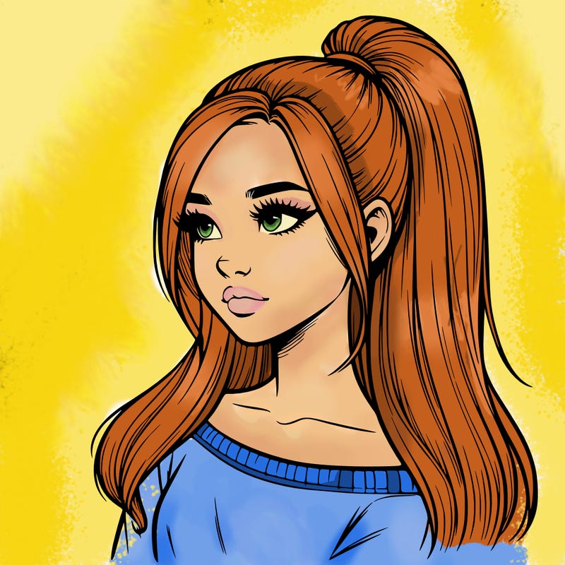 realistic girl with a high ponytail