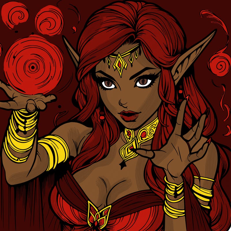 realistic scary beautiful elf sorceress casting spell