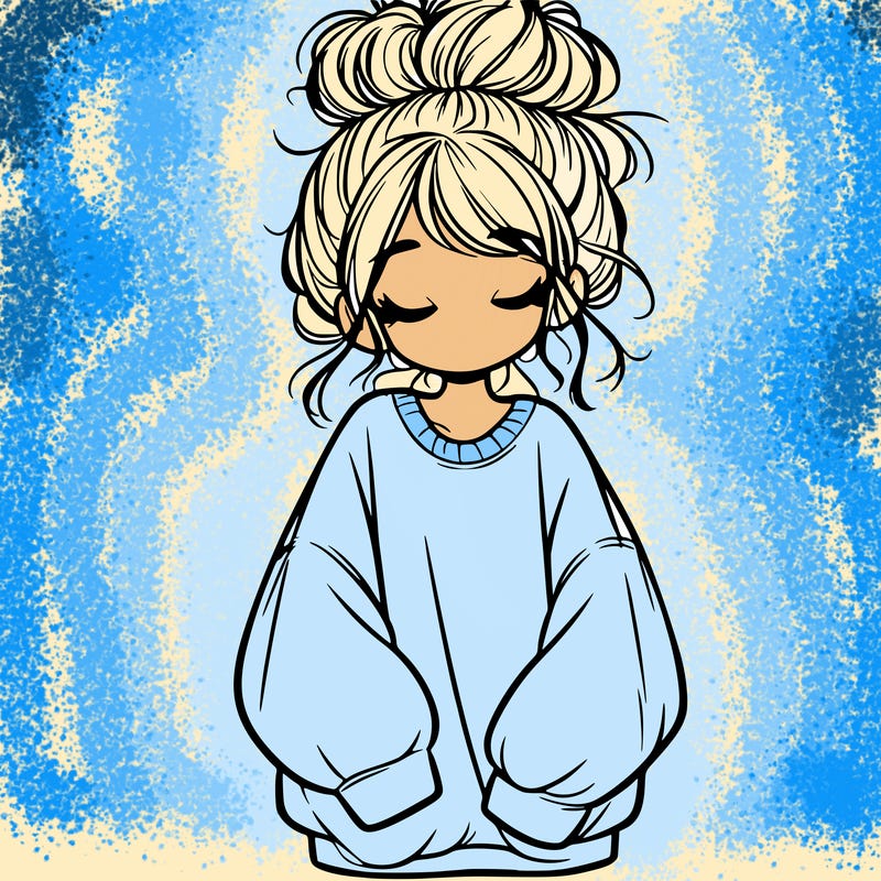 girl with baggy sweatshirt and messy bun