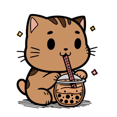 a cat eating boba