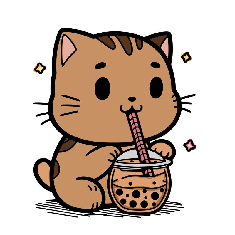 a cat eating boba