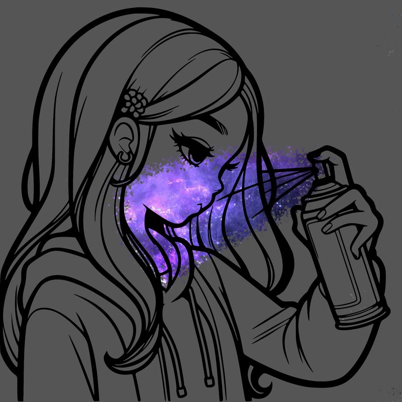 a realistic girl spray painting