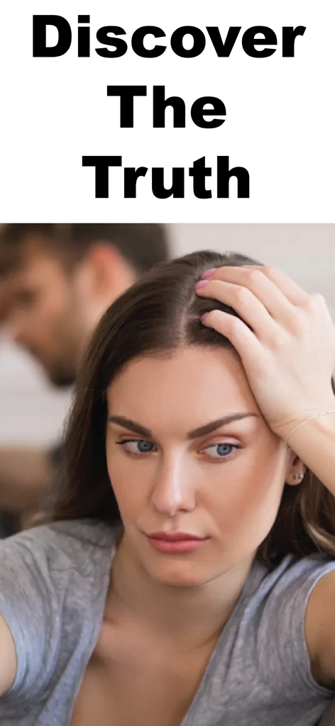 A distressed woman looking suspicious with the headline Discover The Truth