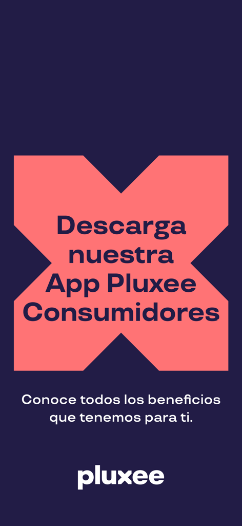 Pluxee Colombia - Welcome screen for Pluxee Colombia Consumers app inviting users to download and discover benefits.