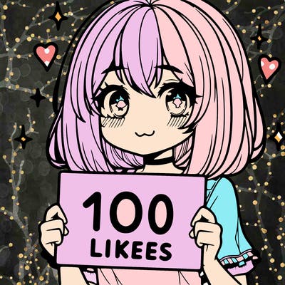 anima girl holding a 100 likes sign in her hand