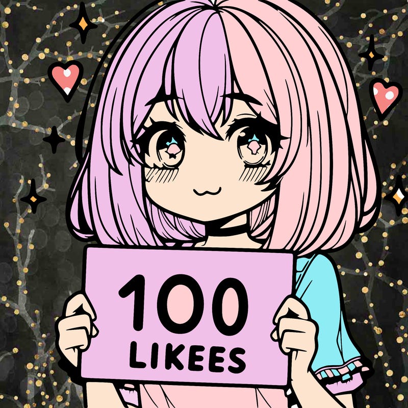 anima girl holding a 100 likes sign in her hand