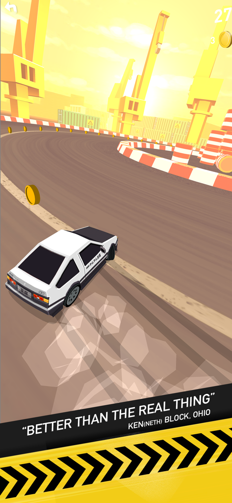 Thumb Drift - Furious Racing - A white low poly car drifting on a track in Thumb Drift racing game