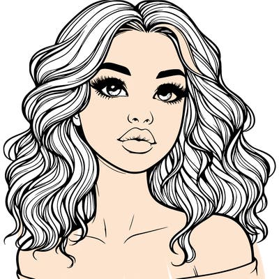 realistic girl with wavy hair and lips