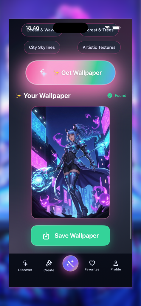 Fondo de pantalla de cazadora de demonios de anime en la pantalla de un móvil.