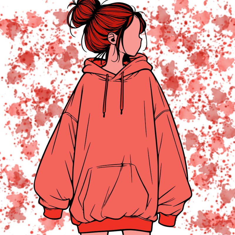realistic girl with a oversized sweatshirt on and a bun