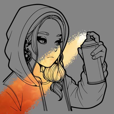 a realistic girl, spray painting