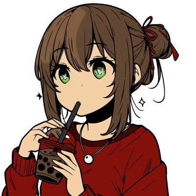 manga character drinking boba