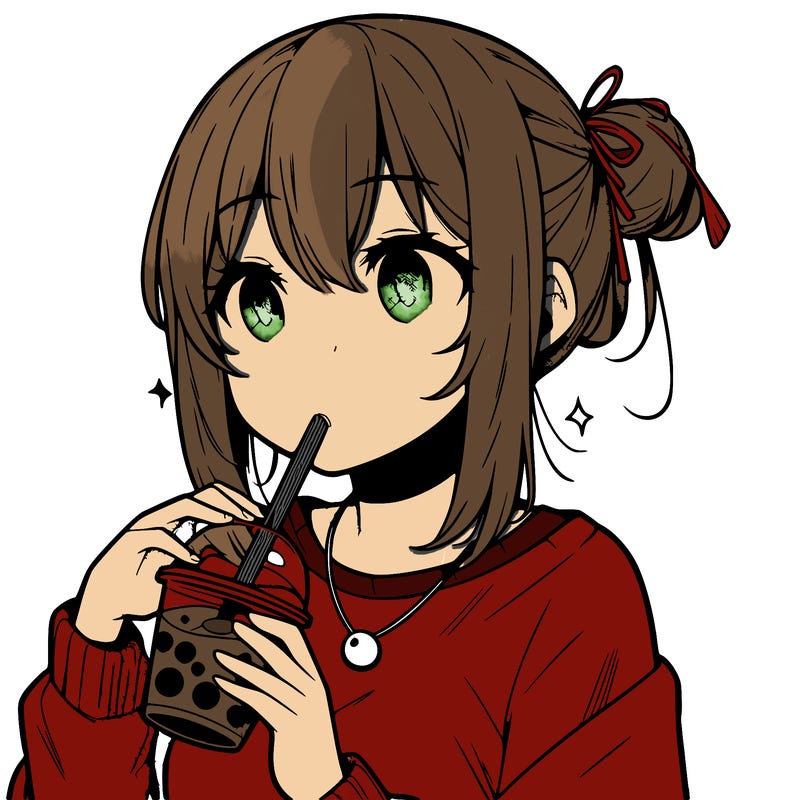 manga character drinking boba