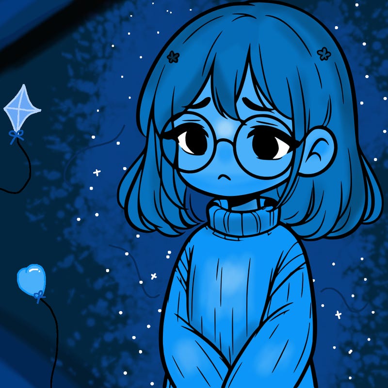 sad girl with glasses in a sweater