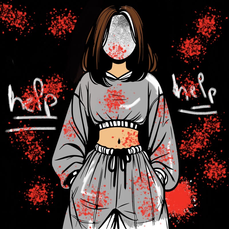 realistic girl faceless with baggy pants and a crop top