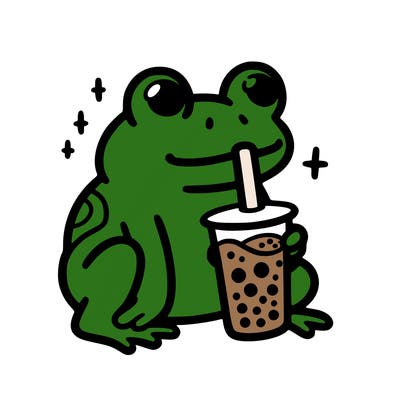 frog drinking boba tea