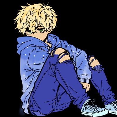 a male hoddie ripped jeans messy hair anime